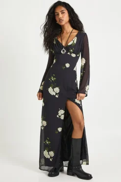 Robe Maxi Plongeante en Chiffon Floral