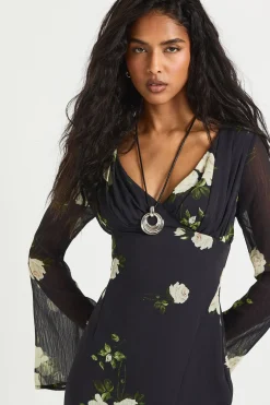 Robe Maxi Plongeante en Chiffon Floral