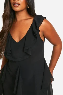 Robe Maxi Plus Taille avec Détail à Volants