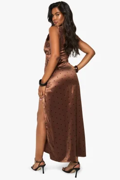 Robe maxi à pois avec bordure en dentelle