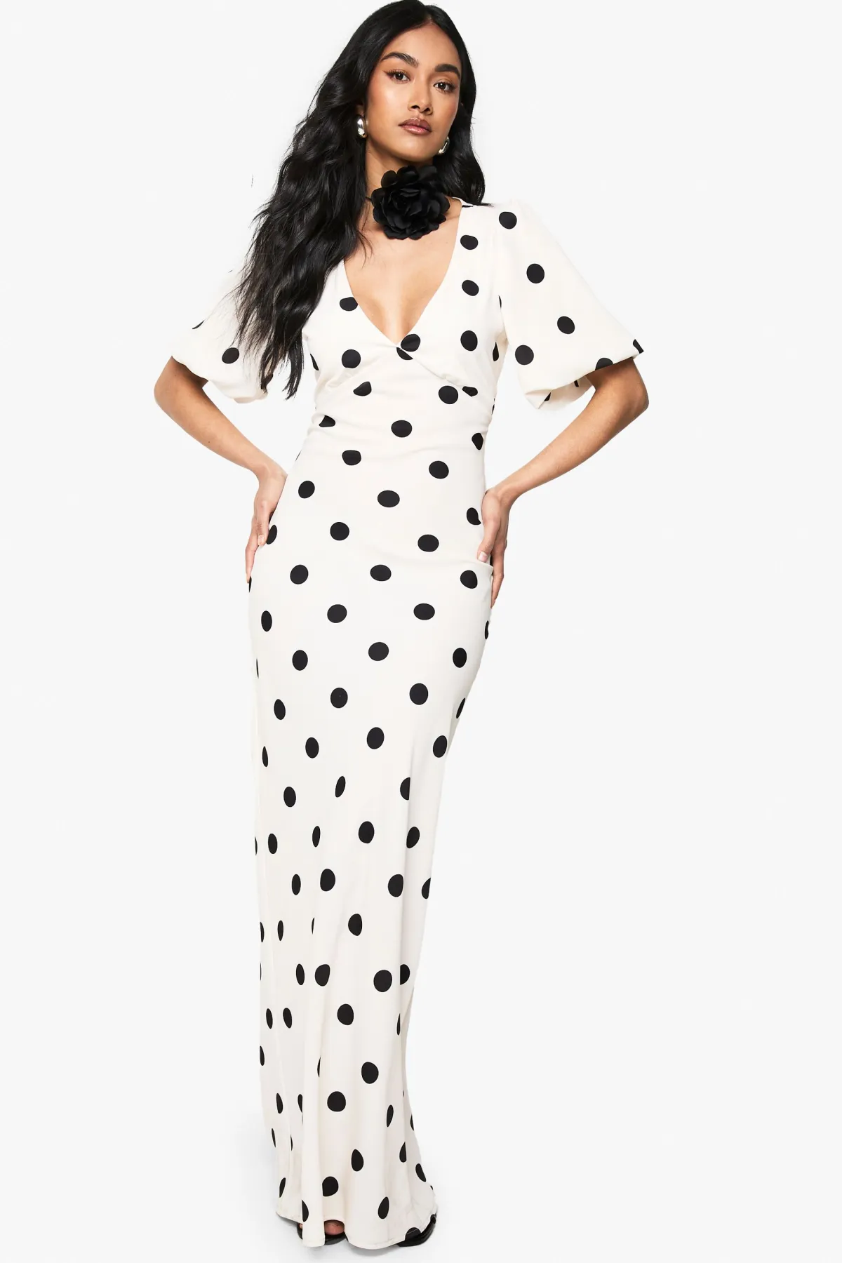 boohoo Robe maxi à pois avec manches bouffantes<Femme Pois|Robes