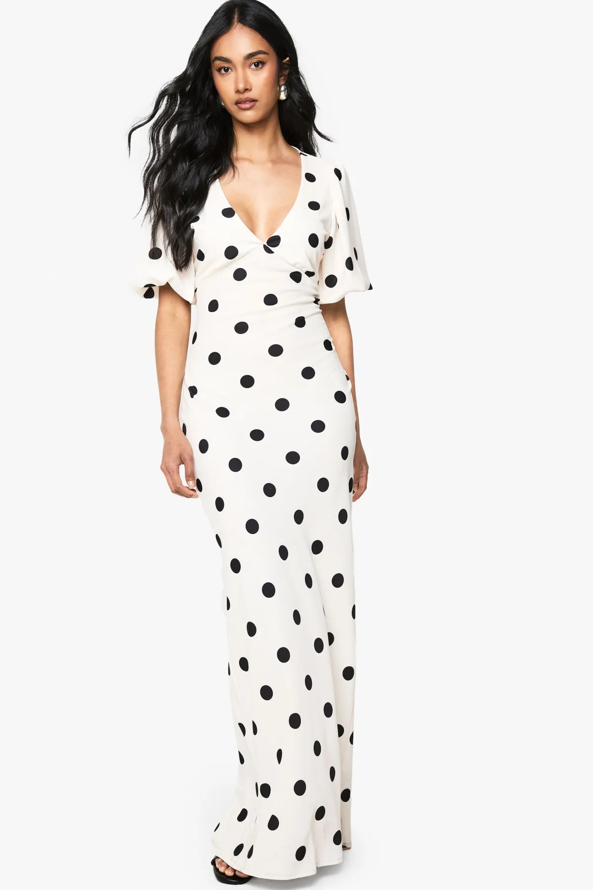 boohoo Robe maxi à pois avec manches bouffantes<Femme Pois|Robes