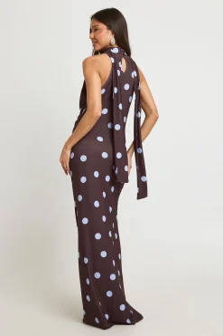 Robe Maxi À Pois Ton Sur Ton Avec Détail Foulard