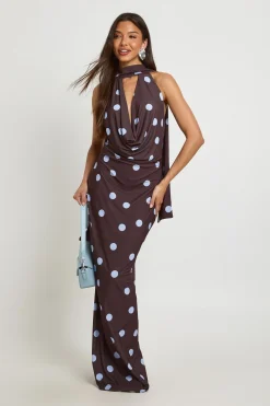 Robe Maxi À Pois Ton Sur Ton Avec Détail Foulard
