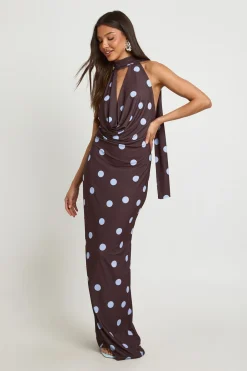 Robe Maxi À Pois Ton Sur Ton Avec Détail Foulard