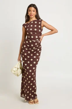 Robe Maxi À Pois Ton Sur Ton Et Encolure Asymétrique