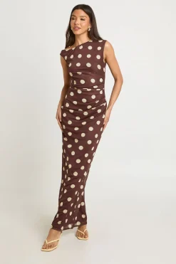 Robe Maxi À Pois Ton Sur Ton Et Encolure Asymétrique