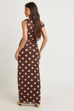 Robe Maxi À Pois Ton Sur Ton Et Encolure Asymétrique