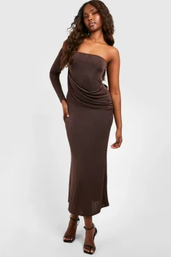 Robe Maxi Portefeuille en Acétate Froncé et Fluide