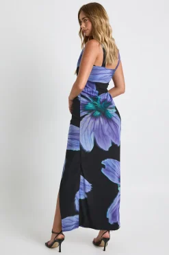 boohoo Robe maxi portefeuille en mesh floral à encolure drapée<Femme Robes Moulantes|Robes