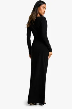 boohoo Robe maxi portefeuille à manches longues<Femme Robes À Manches Longues|Robes