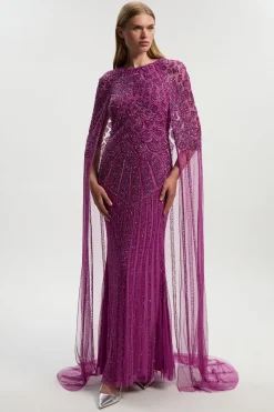 Robe Maxi Premium à cape embellie