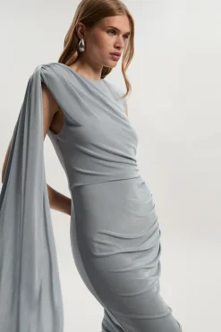 Robe Maxi Premium en Crêpe Soyeux avec Détail Foulard