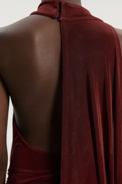 Robe Maxi Premium en Crêpe Soyeux à Col Montant avec Détail Foulard