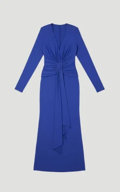Robe Maxi Premium en Jersey Crêpe Stretch avec Col V et Détail Zip