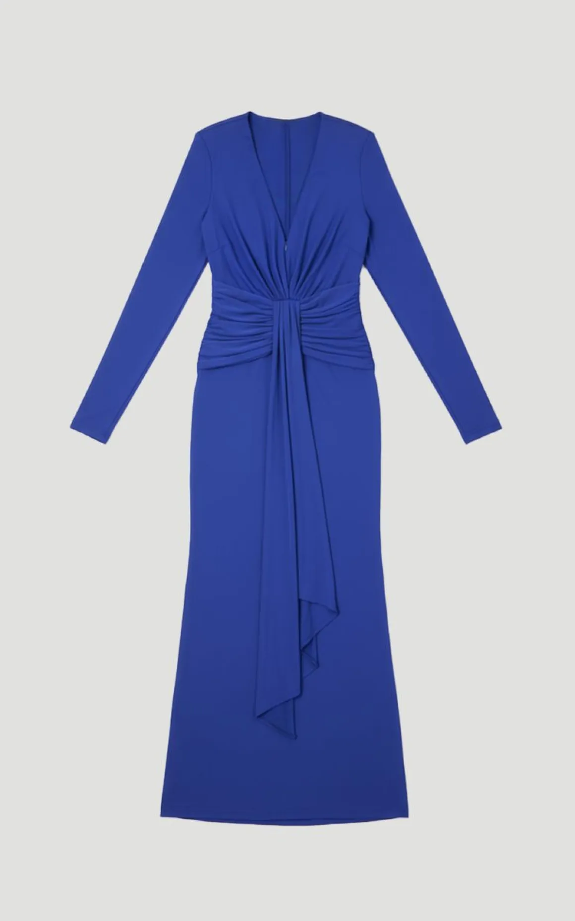 Robe Maxi Premium en Jersey Crêpe Stretch avec Col V et Détail Zip