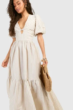 boohoo Robe Maxi Rayée à Volants<Femme Robes|Robes De Jour