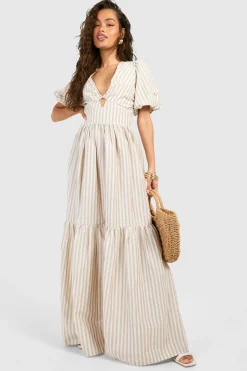 boohoo Robe Maxi Rayée à Volants<Femme Robes|Robes De Jour