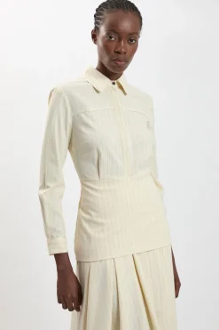 KarenMillen Robe Maxi À Rayures Fines Et Col Tailleur Petite<Femme Toutes Les Robes|Robes Longues