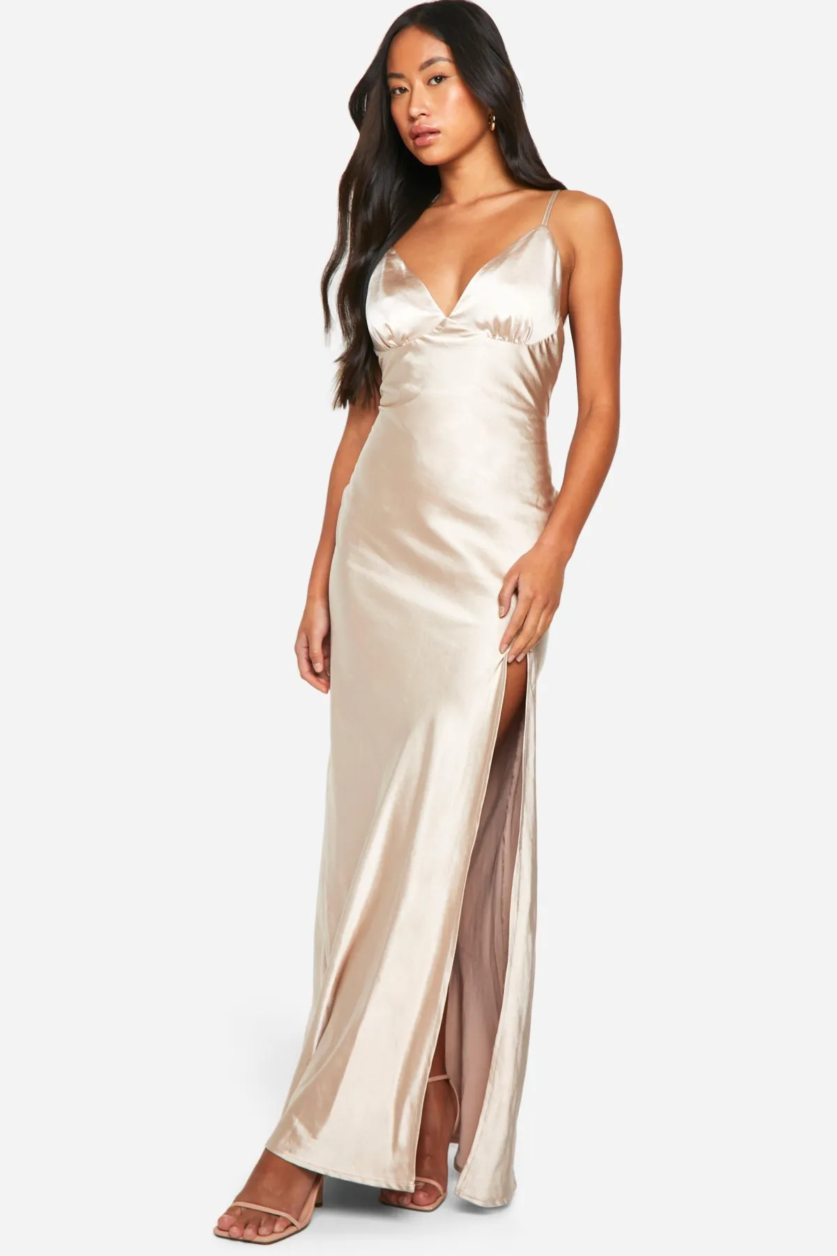 boohoo Robe Maxi Satinée à Bretelles pour Demoiselle d'Honneur<Femme Robes Demoiselles D'Honneur|Satin Et Dentelle