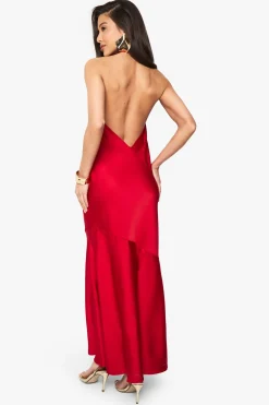 Robe Maxi Satin à Encolure Halterneck