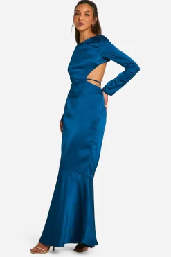 boohoo Robe Maxi Satin à Nouer dans le Dos<Femme Satin Et Dentelle|Robes À Manches Longues