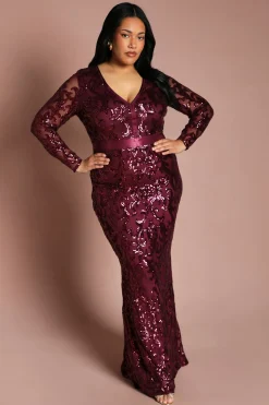Robe Maxi à Sequins Manches Longues Grande Taille
