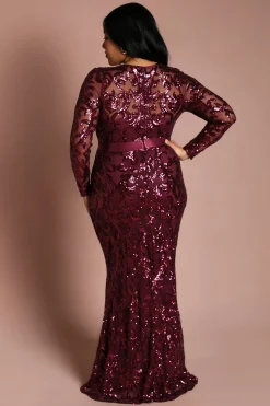 Robe Maxi à Sequins Manches Longues Grande Taille