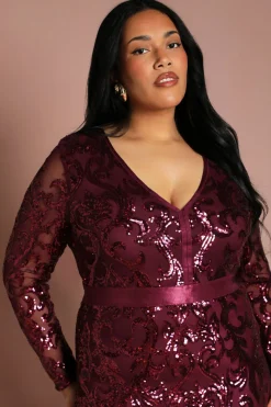 Robe Maxi à Sequins Manches Longues Grande Taille