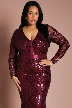 Robe Maxi à Sequins Manches Longues Grande Taille