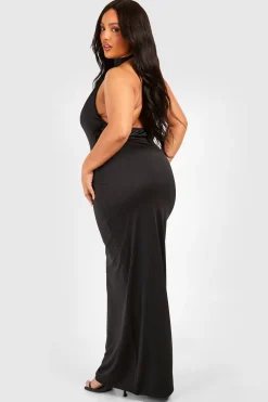 boohoo Robe Maxi Slinky à Drapé et Décolleté Harnais pour Grandes Tailles<Femme Robes Moulantes|Robes