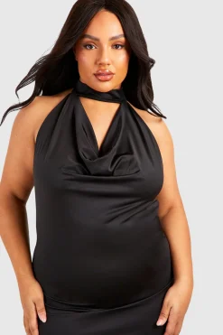 boohoo Robe Maxi Slinky à Drapé et Décolleté Harnais pour Grandes Tailles<Femme Robes Moulantes|Robes