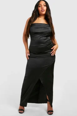 Robe maxi slip pour grande taille à encolure drapée et bretelles