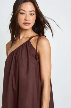 Robe Maxi Smockée Asymétrique À Une Épaule Avec Lien Perlé Tall