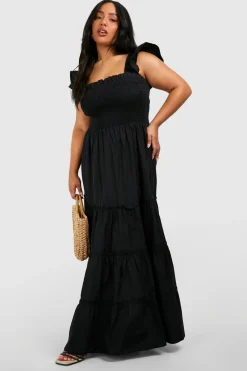 Robe maxi smockée en coton Plus à manches volant