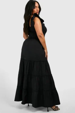 Robe maxi smockée en coton Plus à manches volant