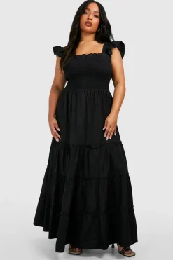 Robe maxi smockée en coton Plus à manches volant
