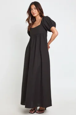 Robe Maxi Smockée En Lin À Manches Bouffantes