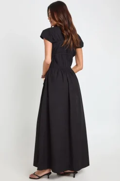 Robe Maxi Smockée En Lin À Manches Bouffantes