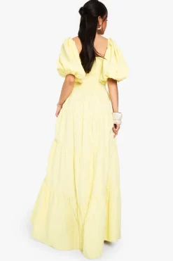 Robe maxi smockée froncée aux manches bouffantes extrêmes