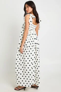 Robe Maxi Smock À Pois Avec Bretelles Nouées Aux Épaules