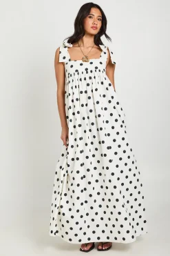 Robe Maxi Smock À Pois Avec Bretelles Nouées Aux Épaules