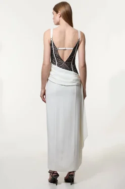 Robe maxi sur mesure avec corset contrasté et appliques en dentelle