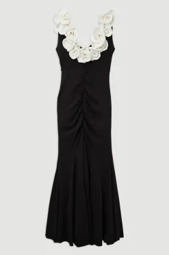 KarenMillen Robe maxi sur-mesure en viscose stretch à rosettes compactes<Femme Tailleurs|Robes