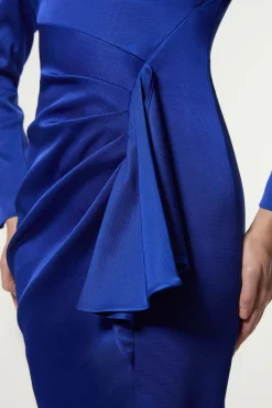Robe maxi sur mesure Petite en tissu côtelé italien structuré, à encolure asymétrique et drapée