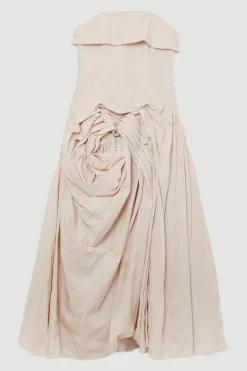 Robe maxi taffetas bandeau sur mesure à rosettes plissées