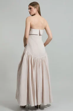 Robe maxi taffetas bandeau sur mesure à rosettes plissées