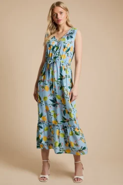 Dorothy Perkins Robe Maxi Étagée Citron Sans Manches Avec Taille À Cordon Coulissant<Femme Robes|Robes Longues