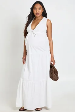 boohoo Robe Maxi Étagée De Maternité Avec Détail En Dentelle<Femme Satin Et Dentelle|Robes