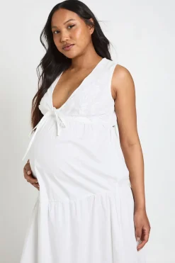 boohoo Robe Maxi Étagée De Maternité Avec Détail En Dentelle<Femme Satin Et Dentelle|Robes